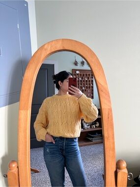 Vintage 80s Scenario butter yellow cable knit crew neck sweater
